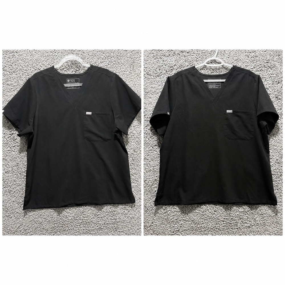 FIGS Catarina Scrub Top Womens XXL Black V-Neck One-Pocket 1000211 
lot (2)